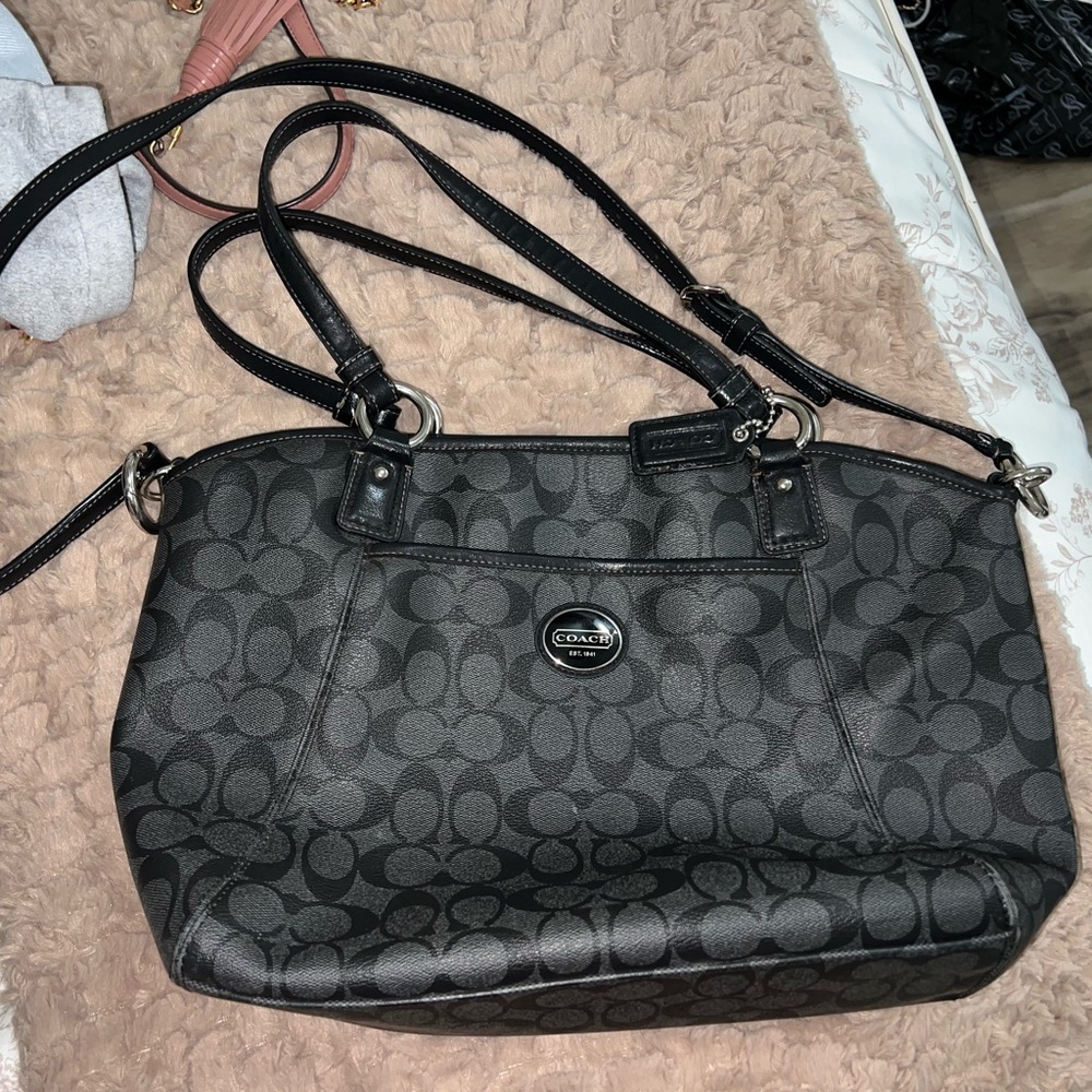 Coach Black and Gray Signature Shoulder Bag